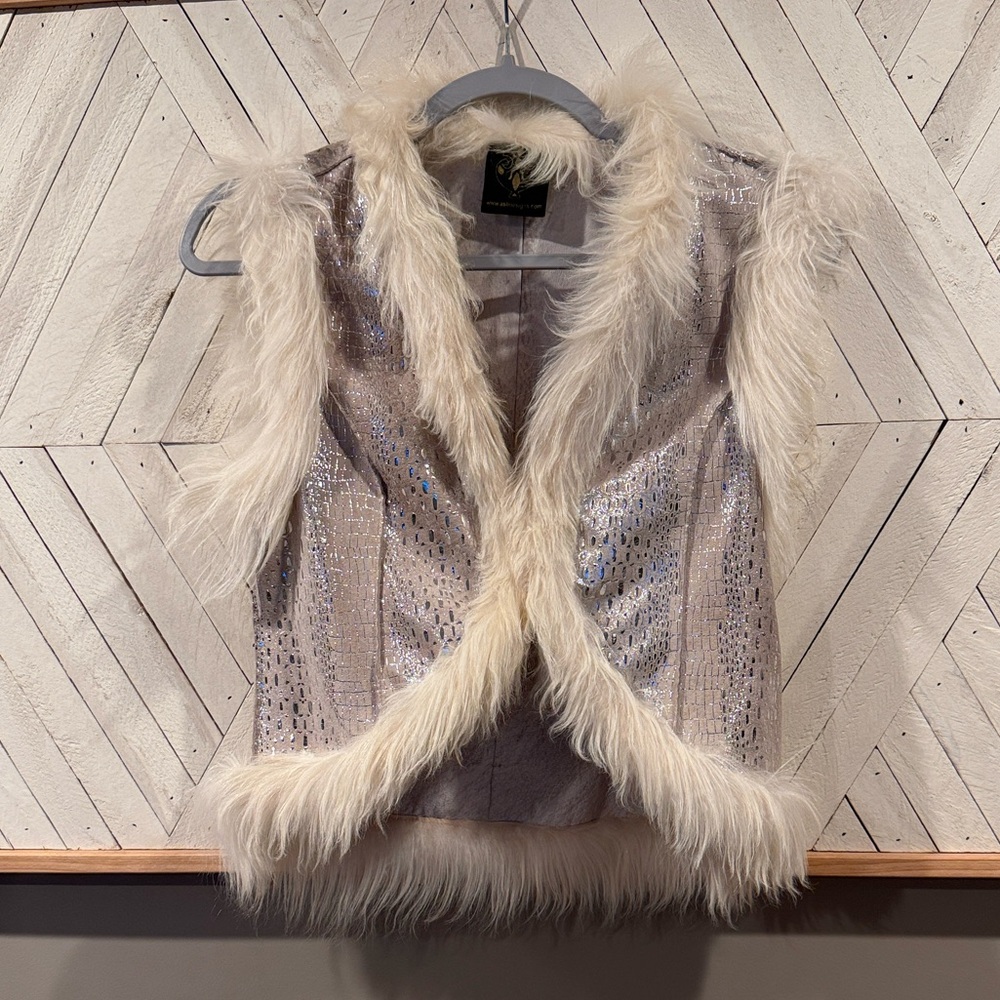 One-of-a-kind Vest made of goat & sheep skin with rabbit fur trim - Small